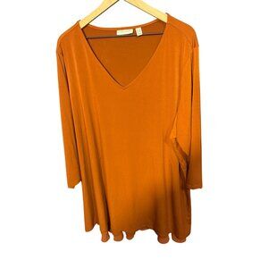 Susan Graver Womens 3X V-Neck Tunic‎ Top Burnt Orange 3/4 Sleeve Lightweight